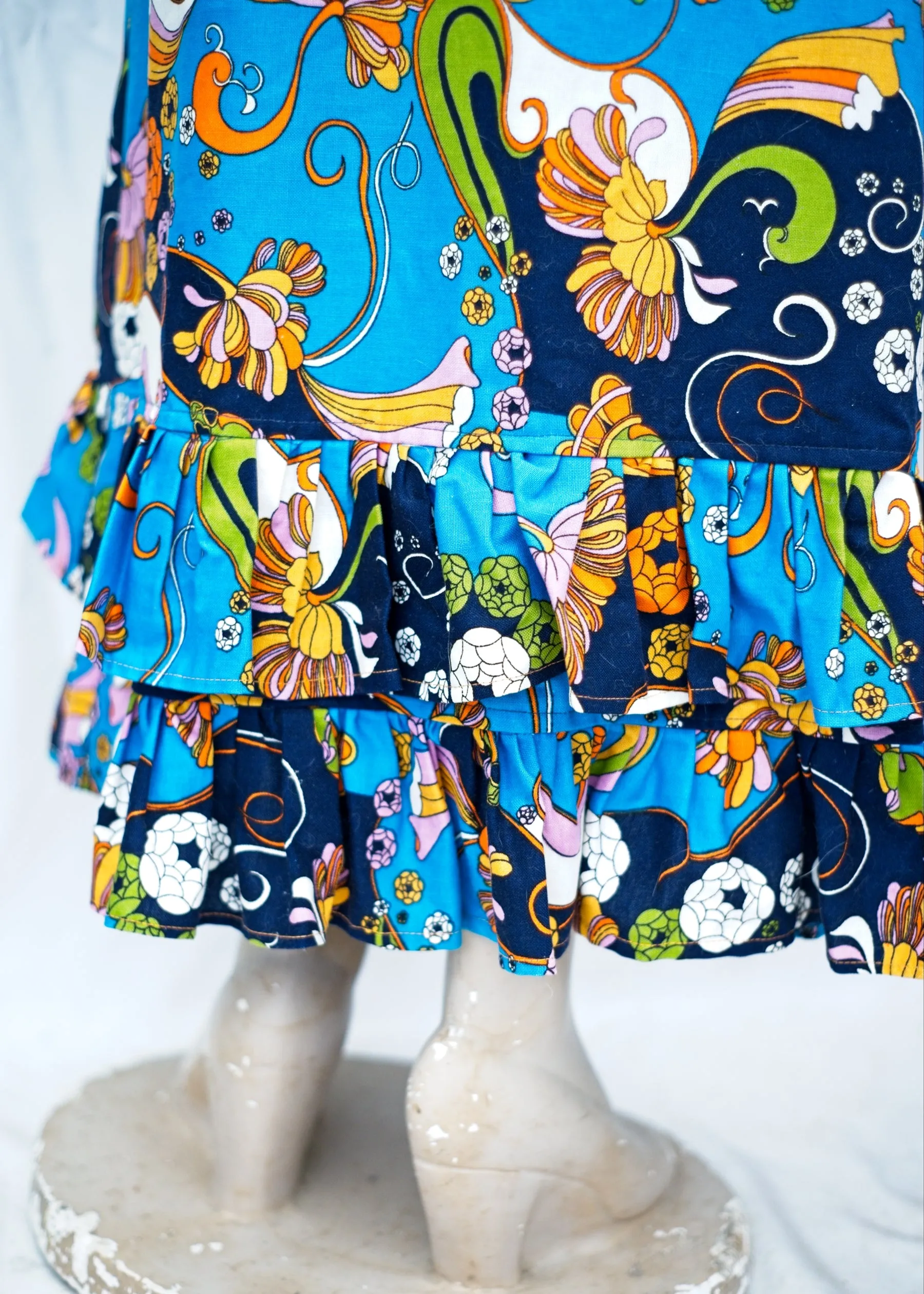 1960s Vintage Psychedelic Turquoise Floral Maxi Skirt • Flower Power