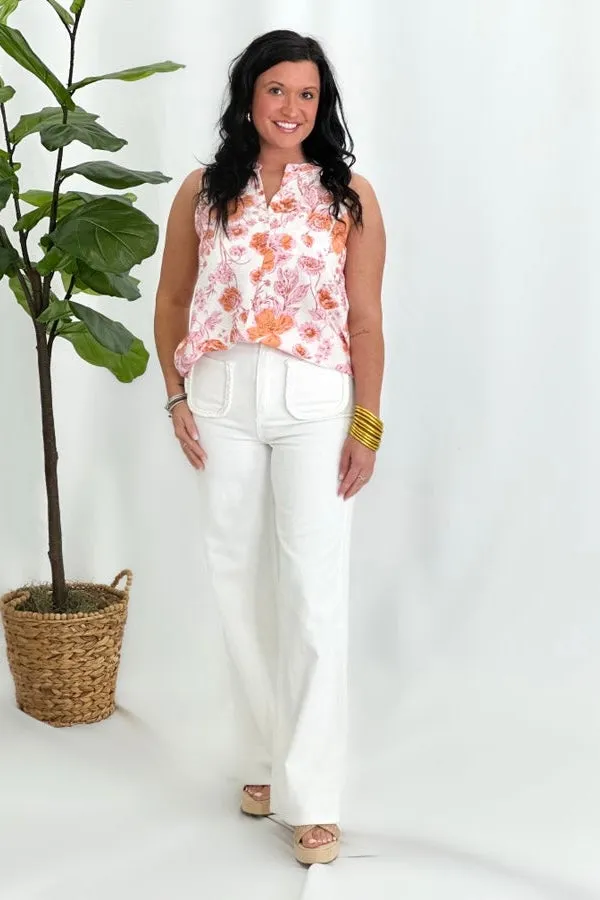Apricot Split Neck Sleeveless Top *Final Sale*