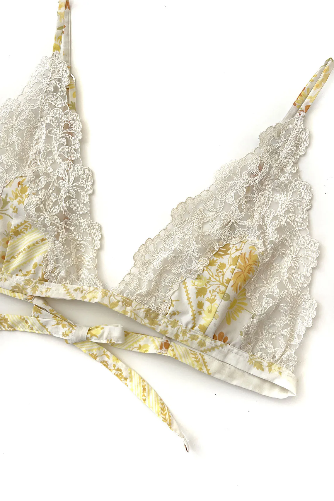 Arcane Triangle Bikini Top in Upcycled Vintage Floral Cotton and Lace