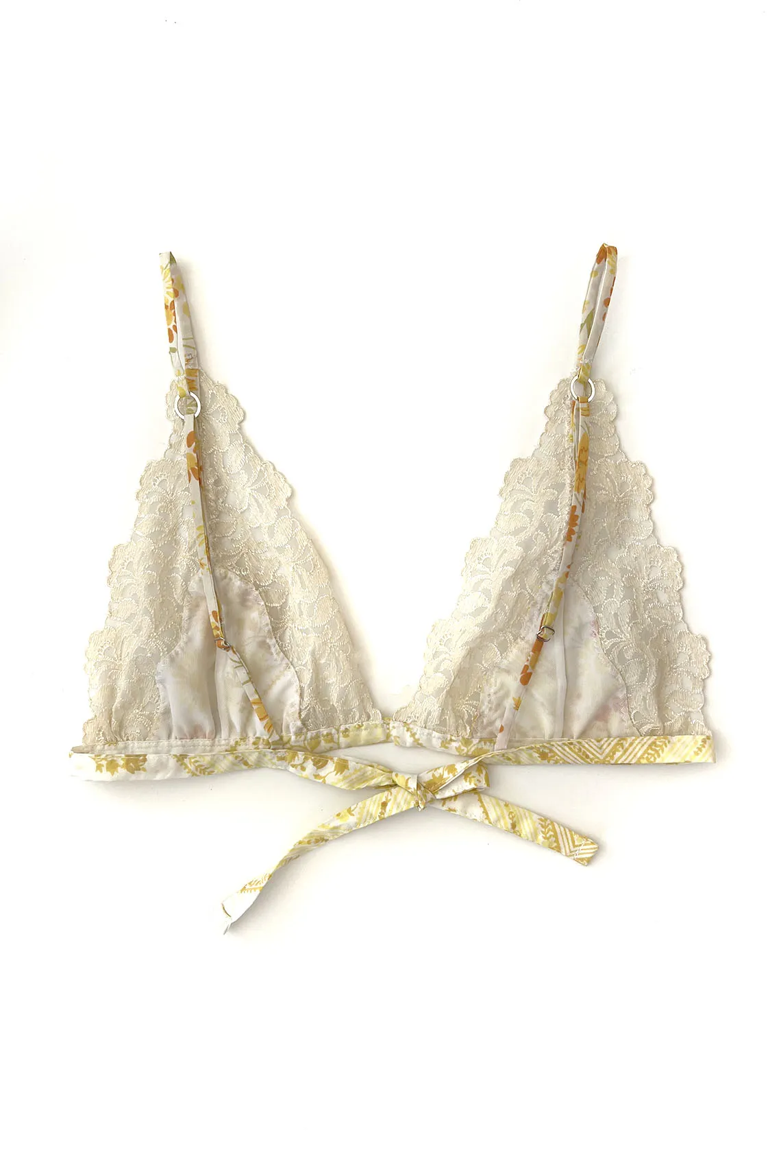 Arcane Triangle Bikini Top in Upcycled Vintage Floral Cotton and Lace