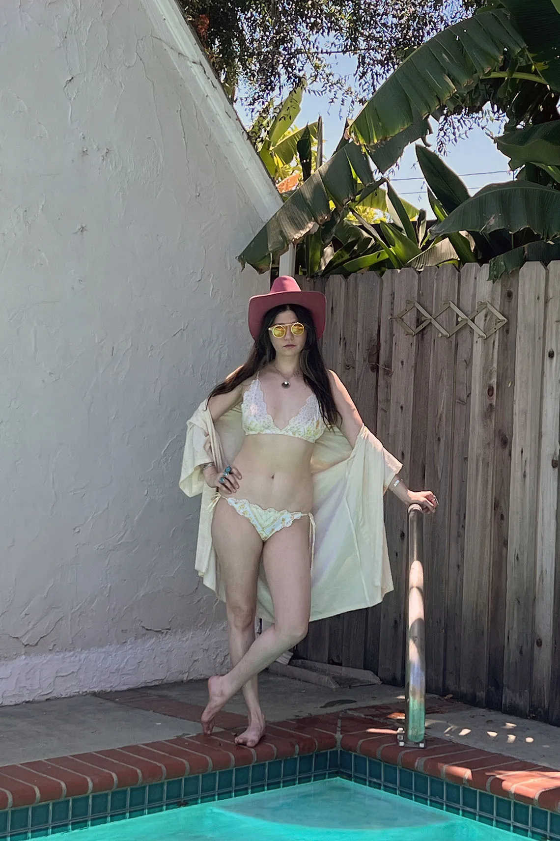 Arcane Triangle Bikini Top in Upcycled Vintage Floral Cotton and Lace