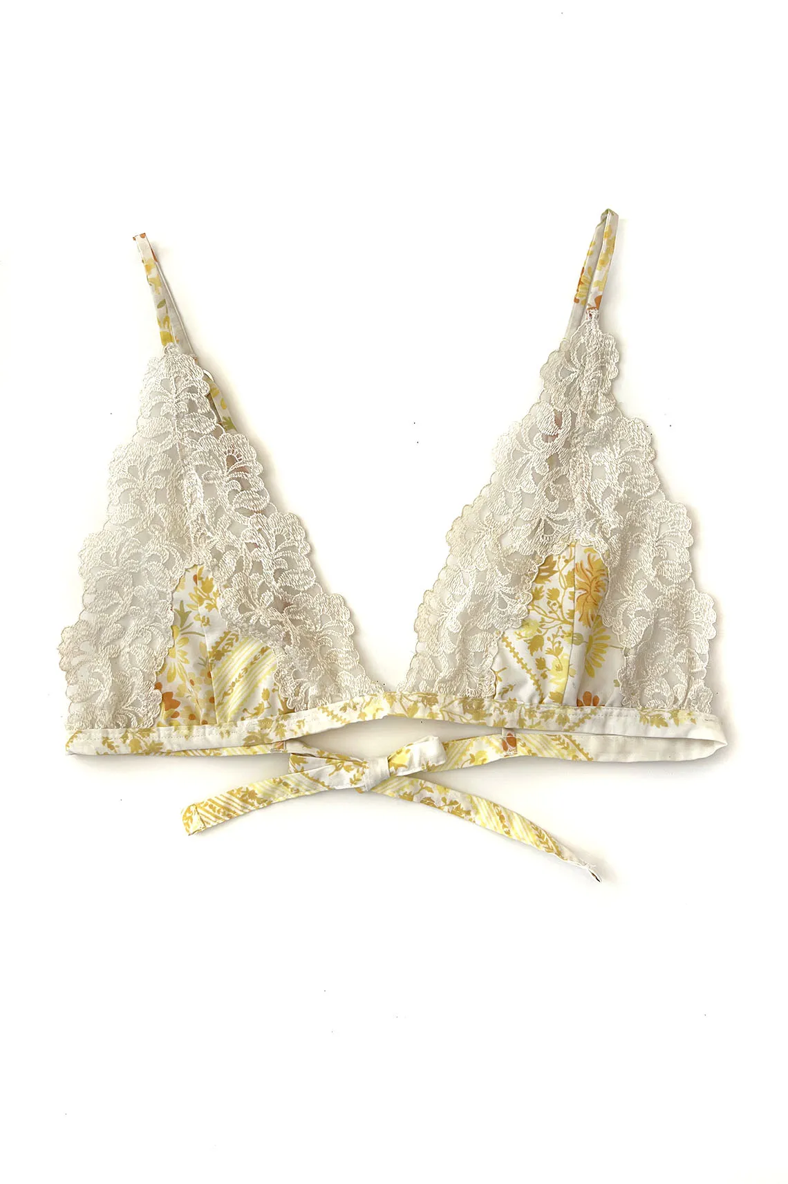Arcane Triangle Bikini Top in Upcycled Vintage Floral Cotton and Lace
