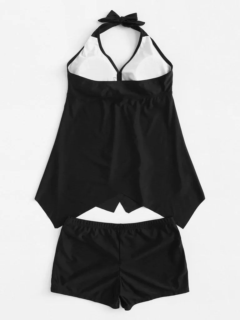 Asymmetric Halter Tankini Set
