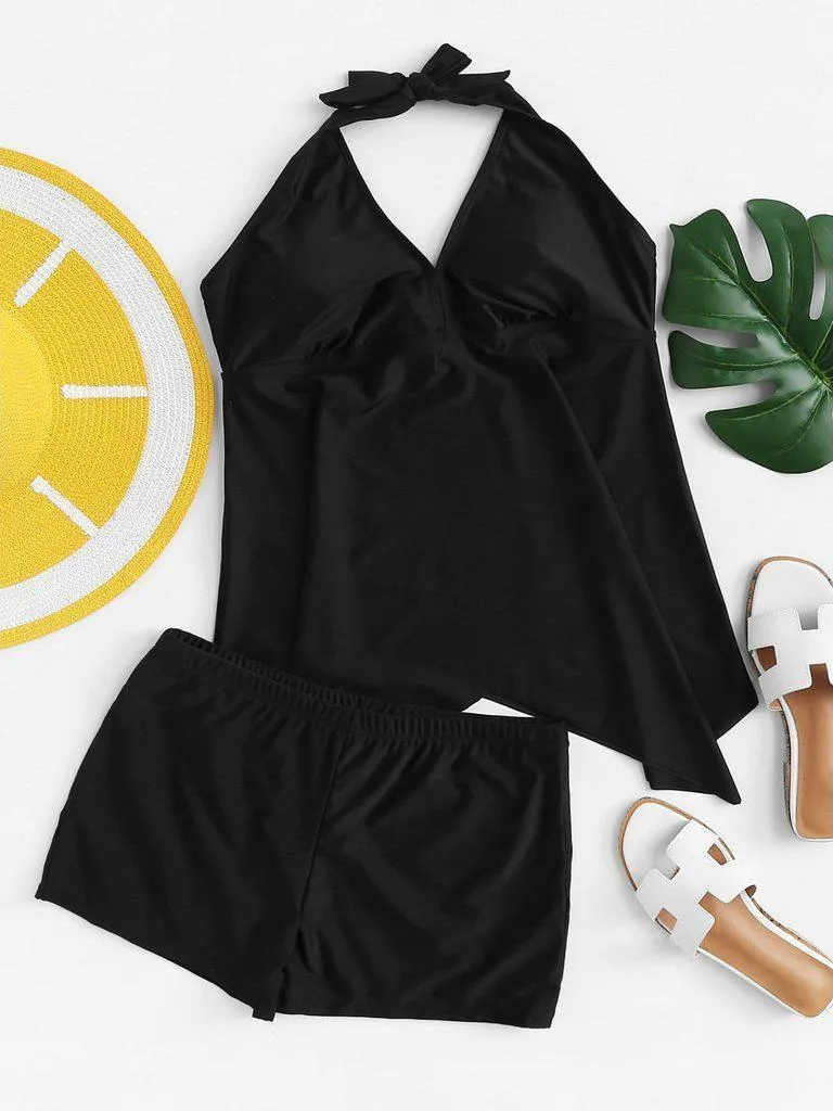 Asymmetric Halter Tankini Set