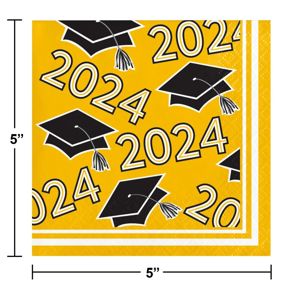Bulk Graduation Class of 2024 2Ply Beverage Napkin Yellow (360 per Case)