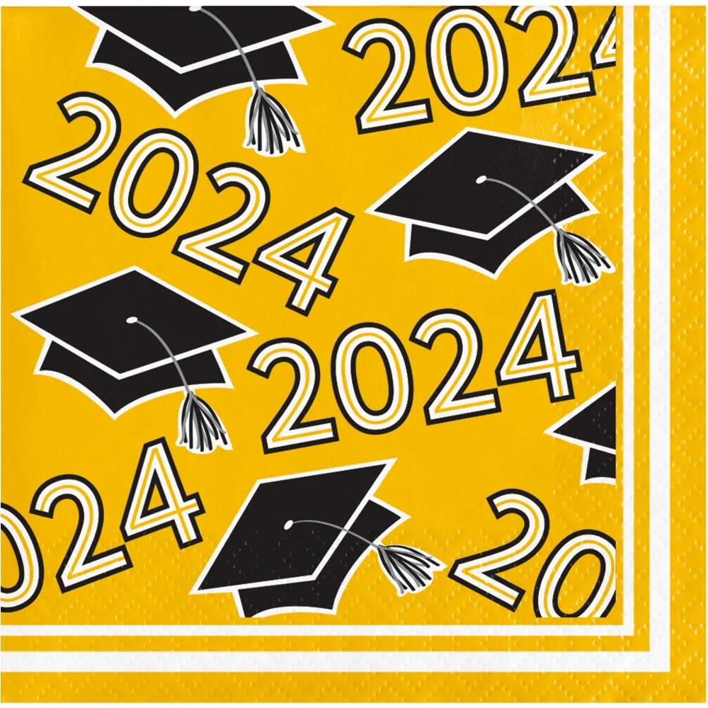 Bulk Graduation Class of 2024 2Ply Beverage Napkin Yellow (360 per Case)