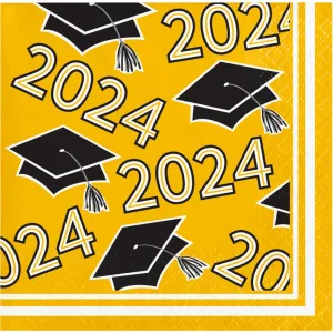 Bulk Graduation Class of 2024 2Ply Beverage Napkin Yellow (360 per Case)