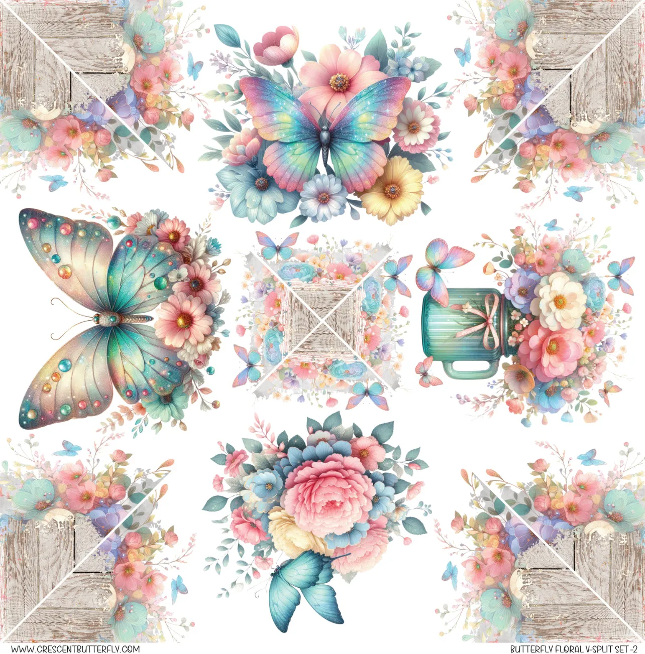 Butterfly Floral V-Split Set 2 Printed Vinyl Sheet/Wrap