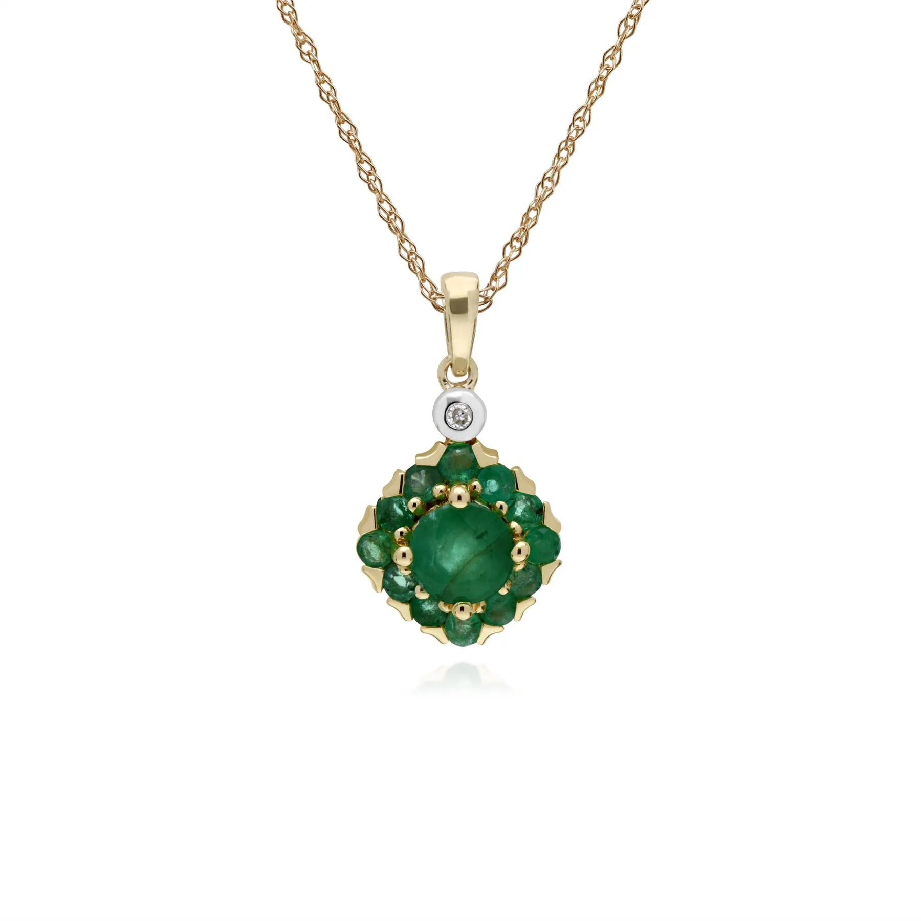 Damen 9 Karat Gelbgold Smaragd Diamant Quadratisch Traube Anhänger auf 45cm Kette