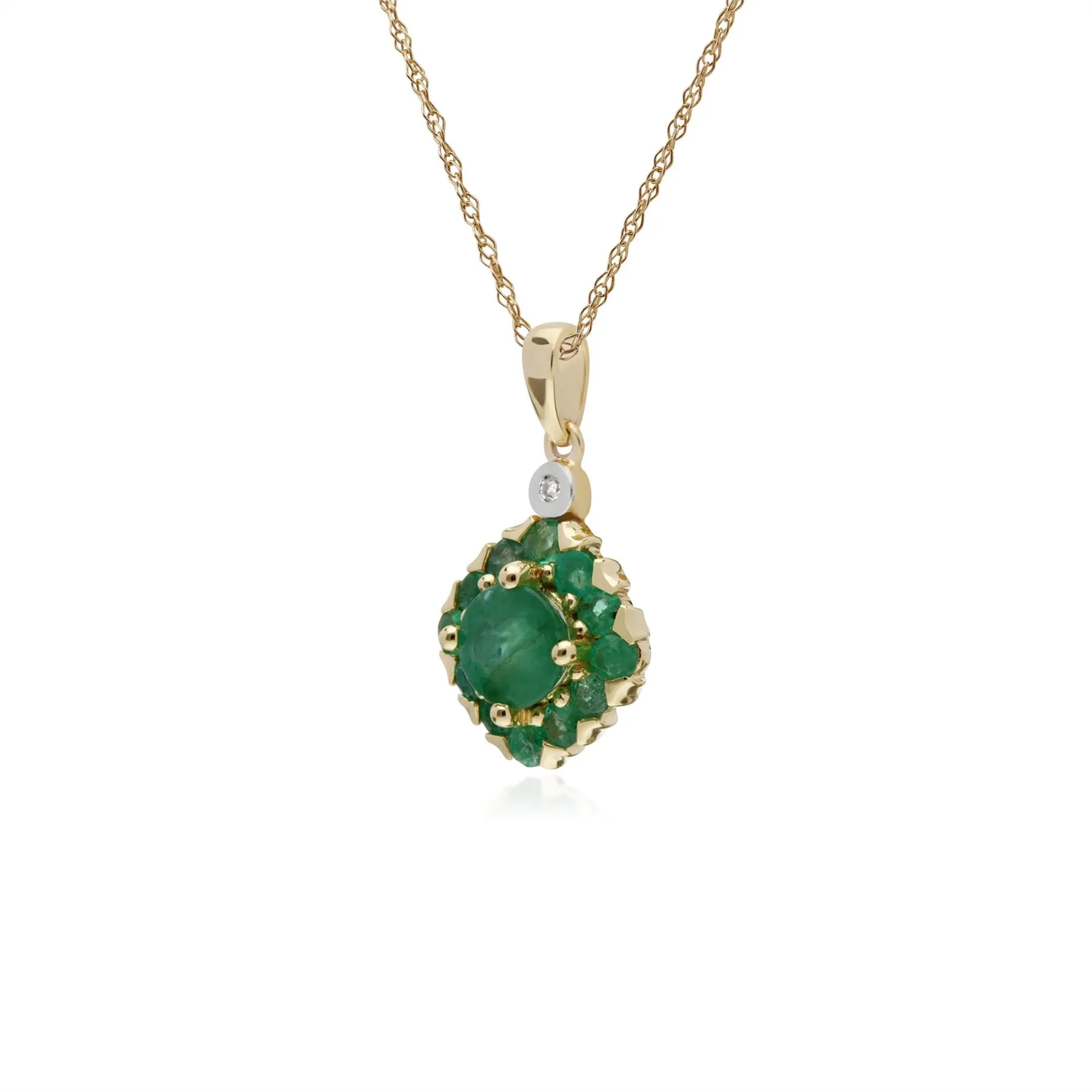 Damen 9 Karat Gelbgold Smaragd Diamant Quadratisch Traube Anhänger auf 45cm Kette