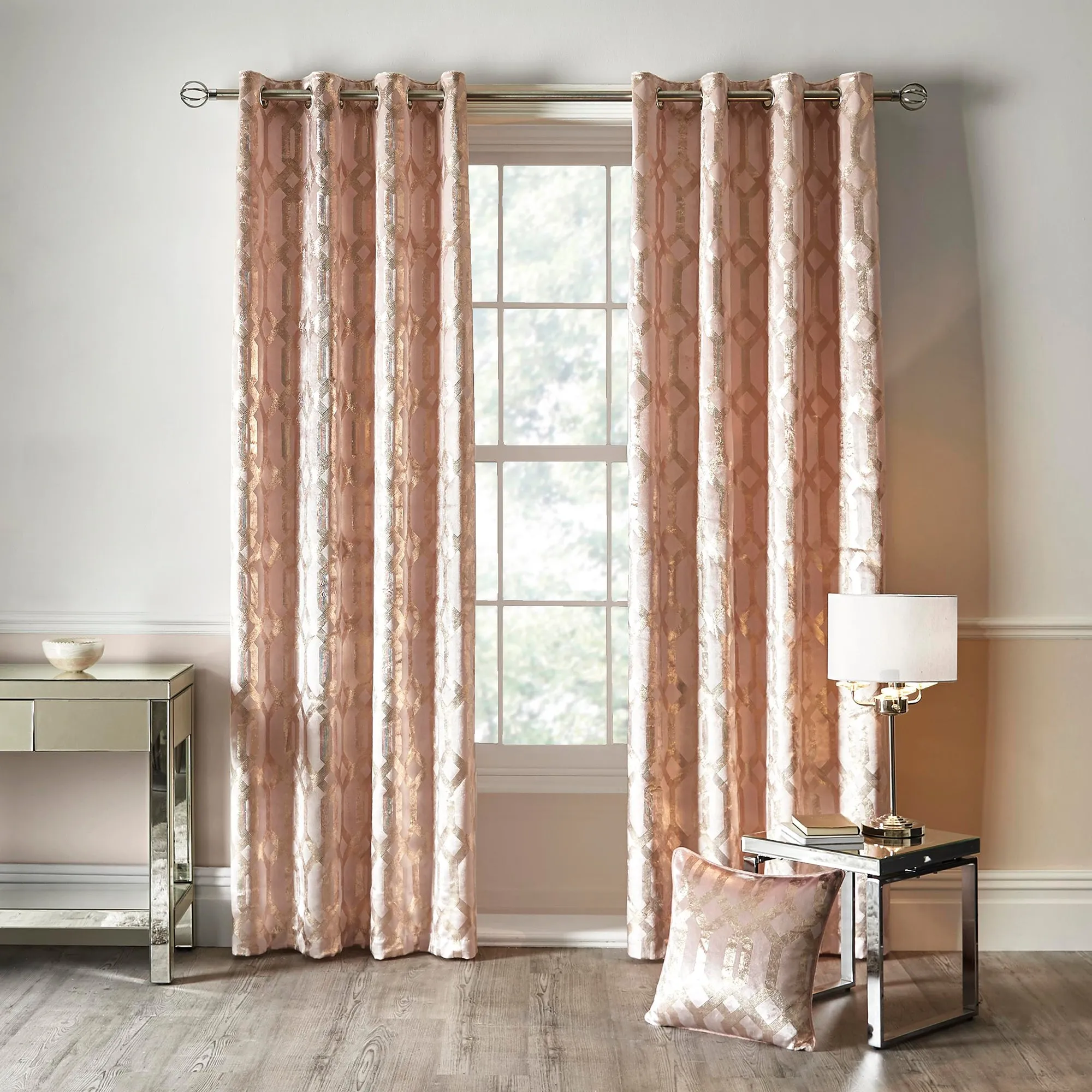 Darla Pair of Eyelet Curtains by Curtina in Blush