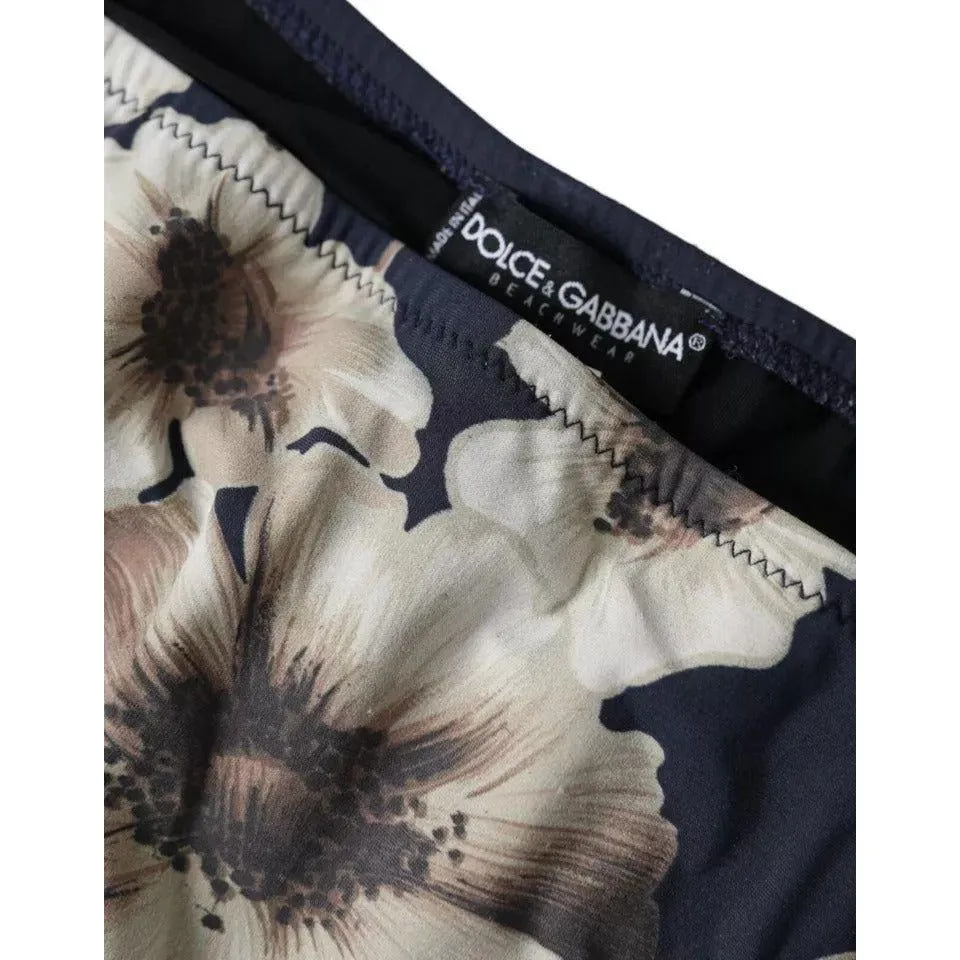 Dolce & Gabbana Black Floral Print Swimwear Beachwear Bottom Bikini