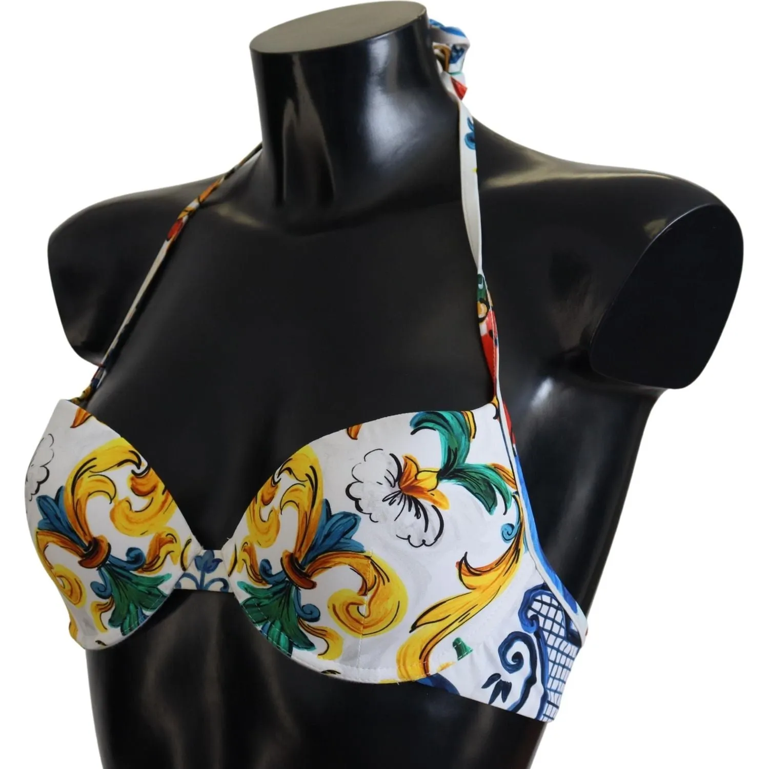 Dolce & Gabbana White Majolica Beachwear Swimwear Bikini Top