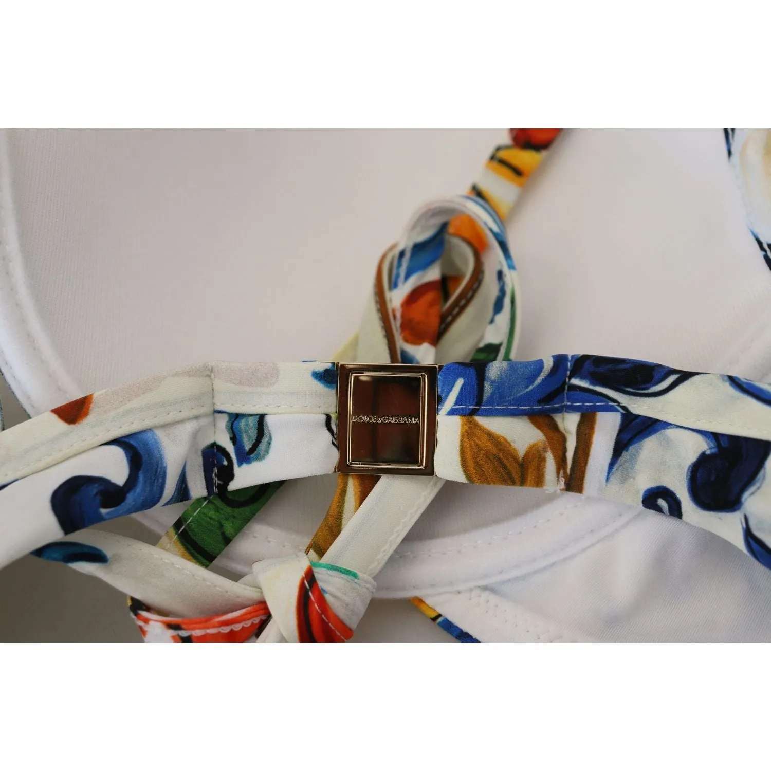 Dolce & Gabbana White Majolica Beachwear Swimwear Bikini Top