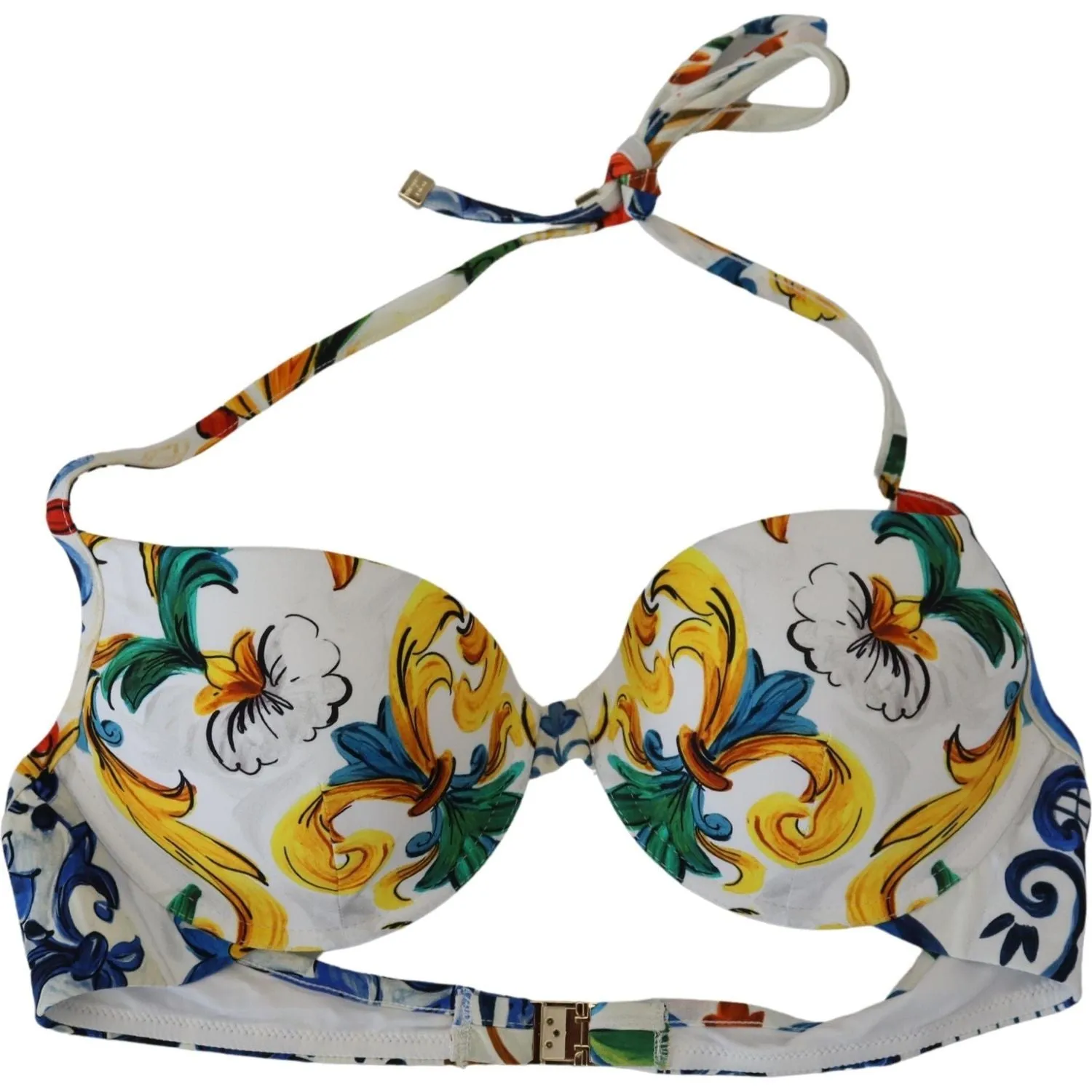 Dolce & Gabbana White Majolica Beachwear Swimwear Bikini Top