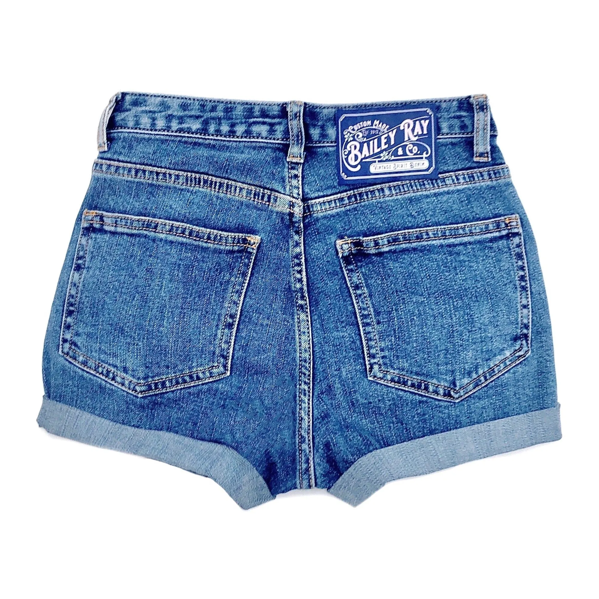 High Waisted Denim Shorts  with Daisies - The Lana