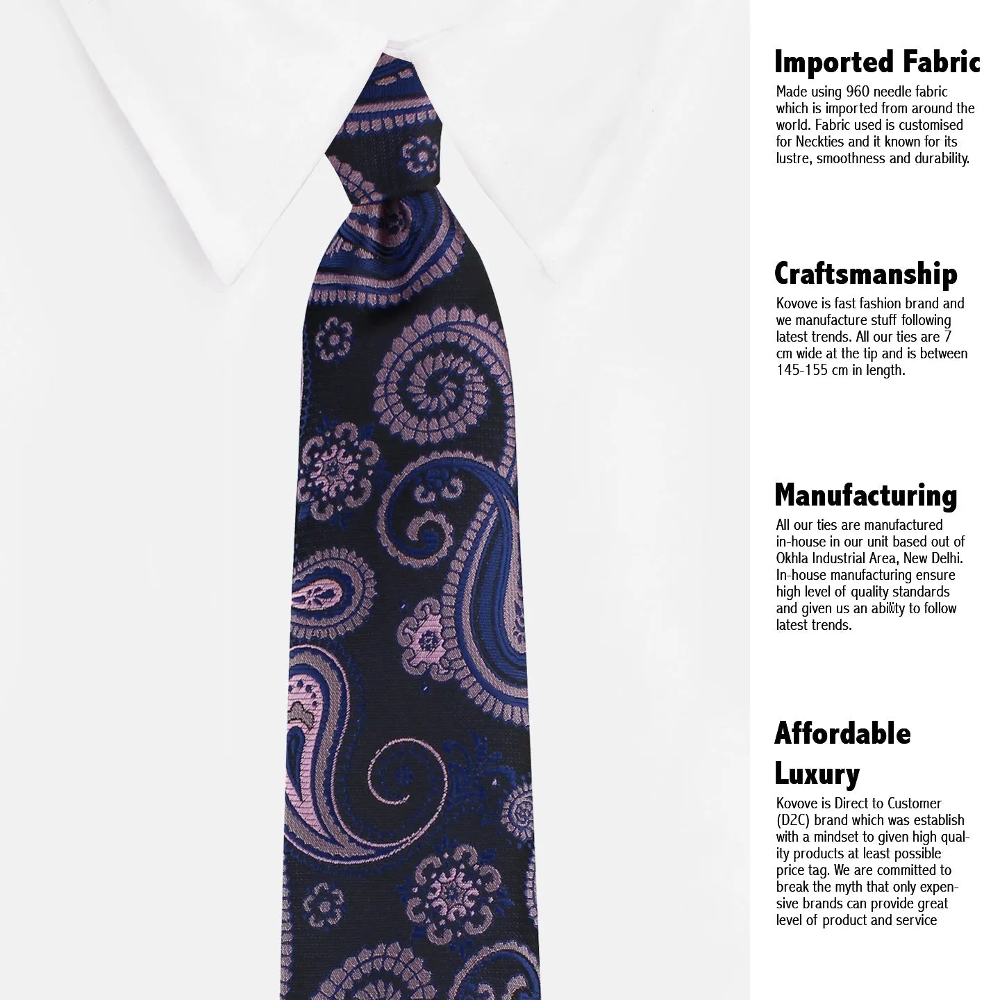 Kovove The Black Treat Paisley Necktie and Pocket Square Gift Box