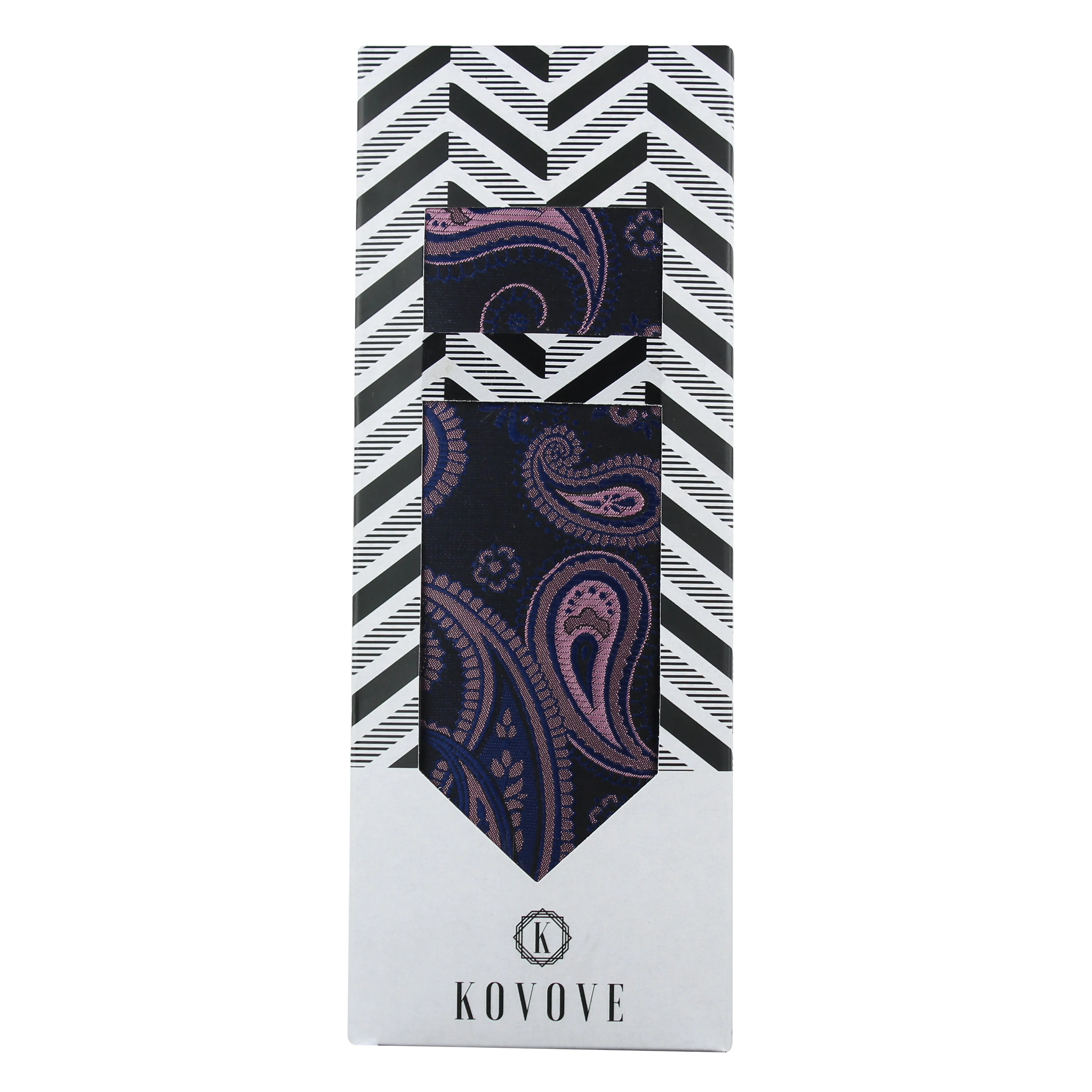 Kovove The Black Treat Paisley Necktie and Pocket Square Gift Box