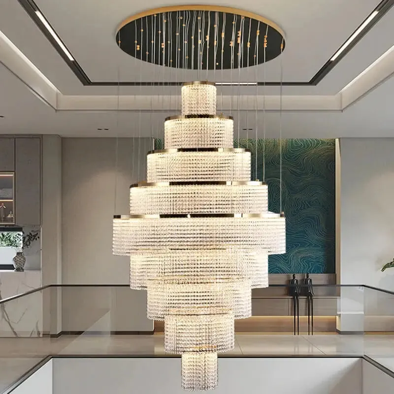 Long Led Handing Crystal Modern Circle Ring Chandelier