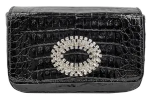 Maria Oliver Crocodile Leather Violeta Embellished Bag in Black