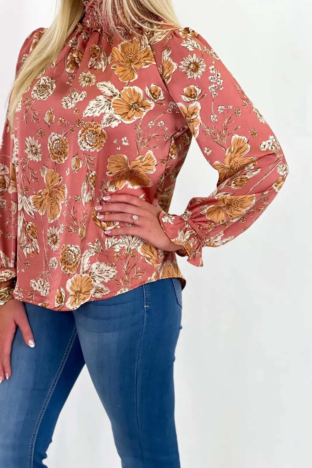 Mauve Floral Printed Collar Neck Top