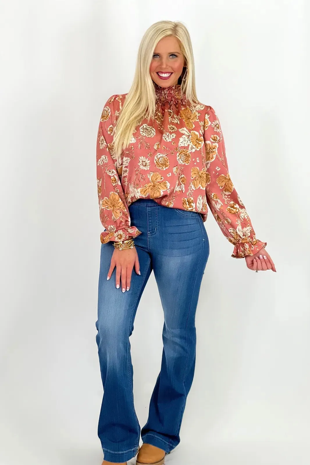 Mauve Floral Printed Collar Neck Top
