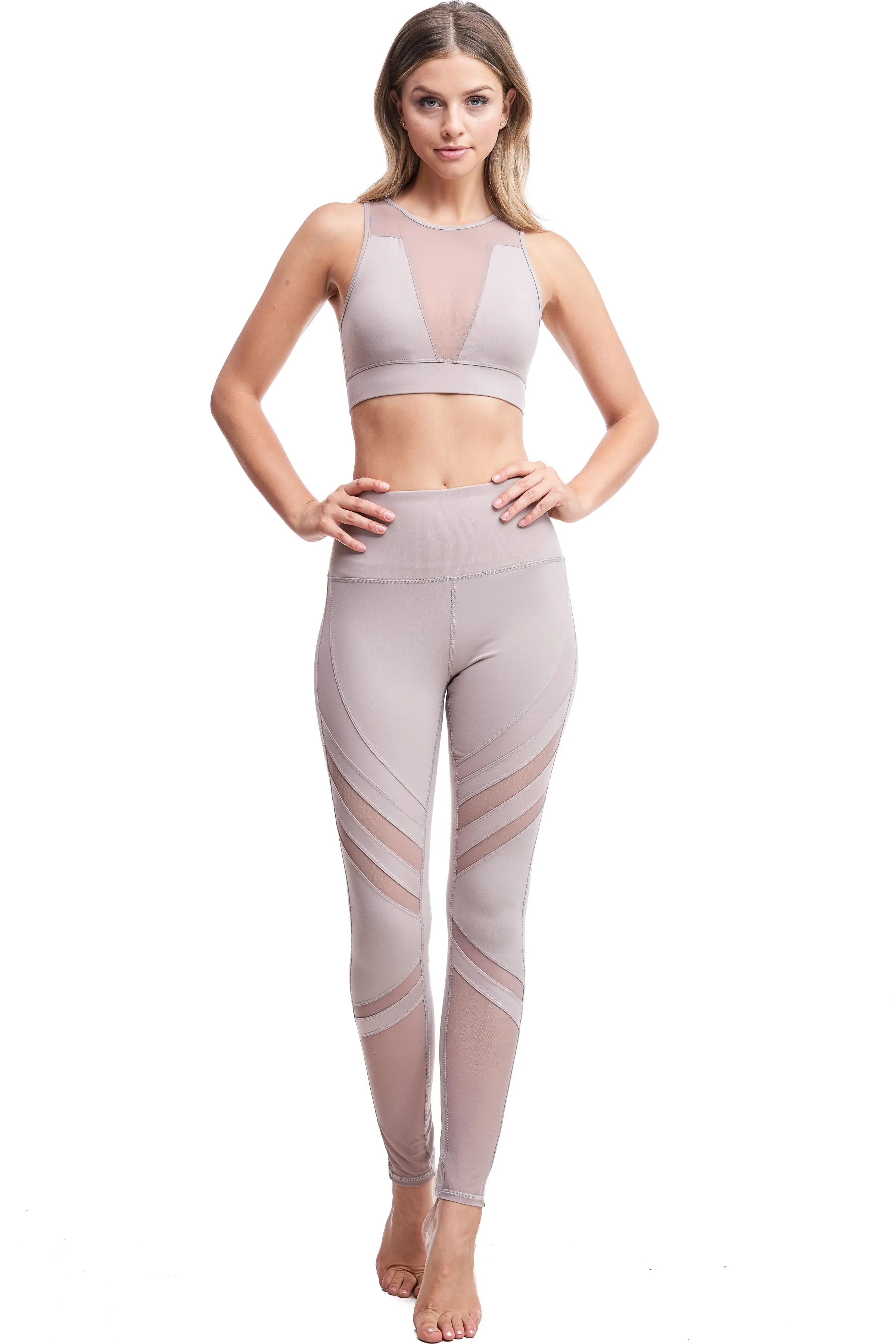 OXYGEN DIAGONAL-MESH LEGGINGS | MOCHA