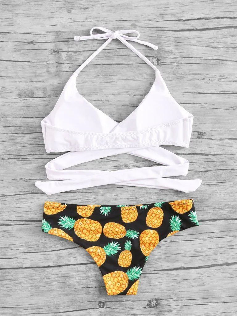 Pineapple Print Wrap Bikini Set