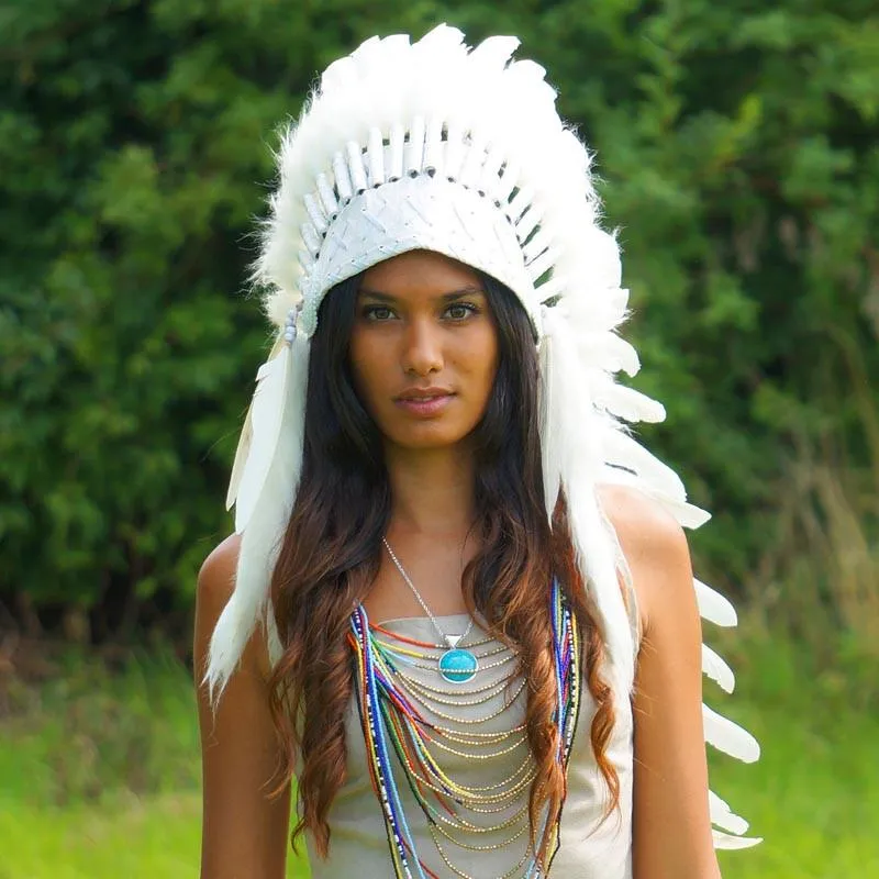 Pure White Indian Headdress - 90cm
