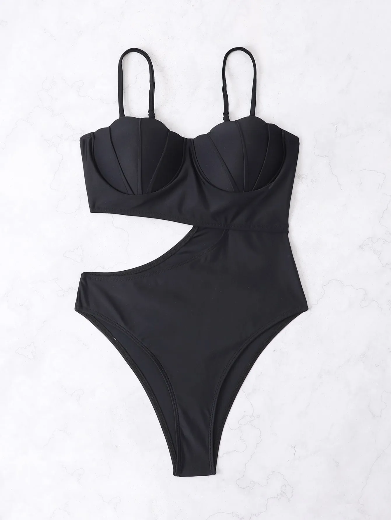 Scallop Trim Cut-out Push Up One Piece Swimsuit