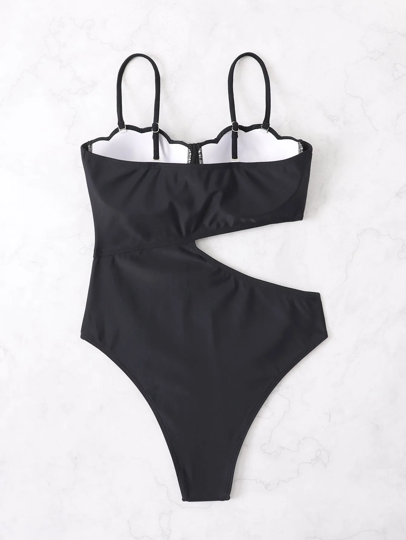 Scallop Trim Cut-out Push Up One Piece Swimsuit