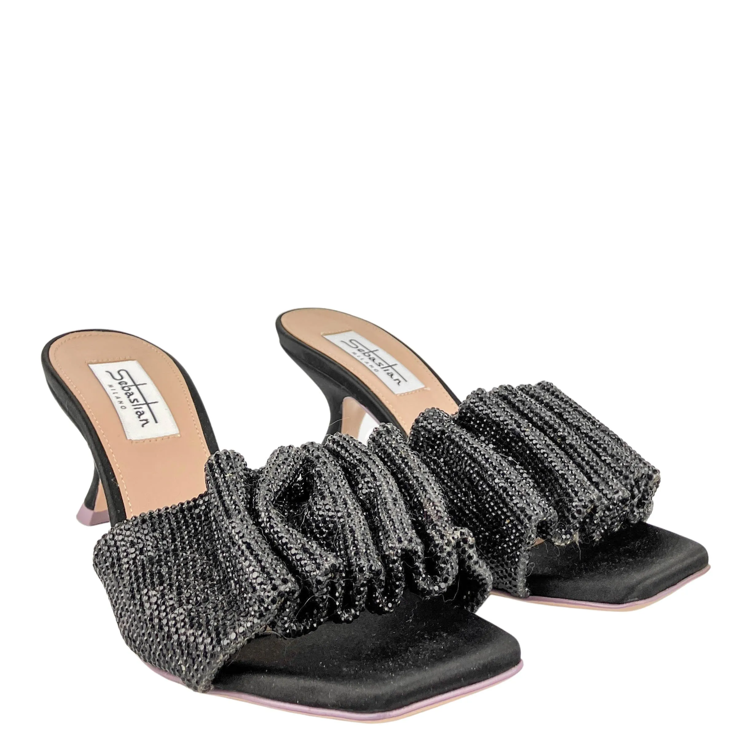 Sebastian Cher Crystal Mules in Black