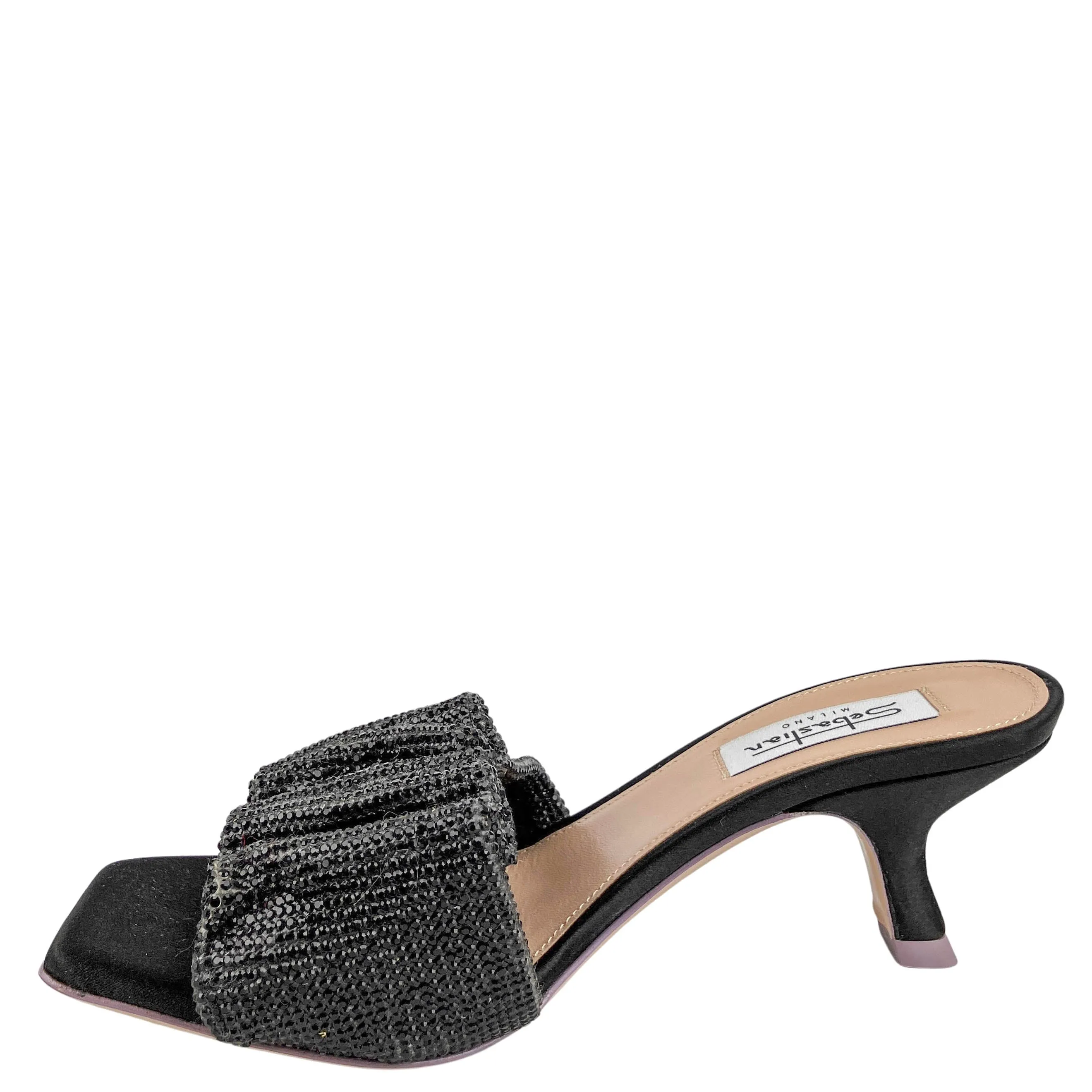Sebastian Cher Crystal Mules in Black