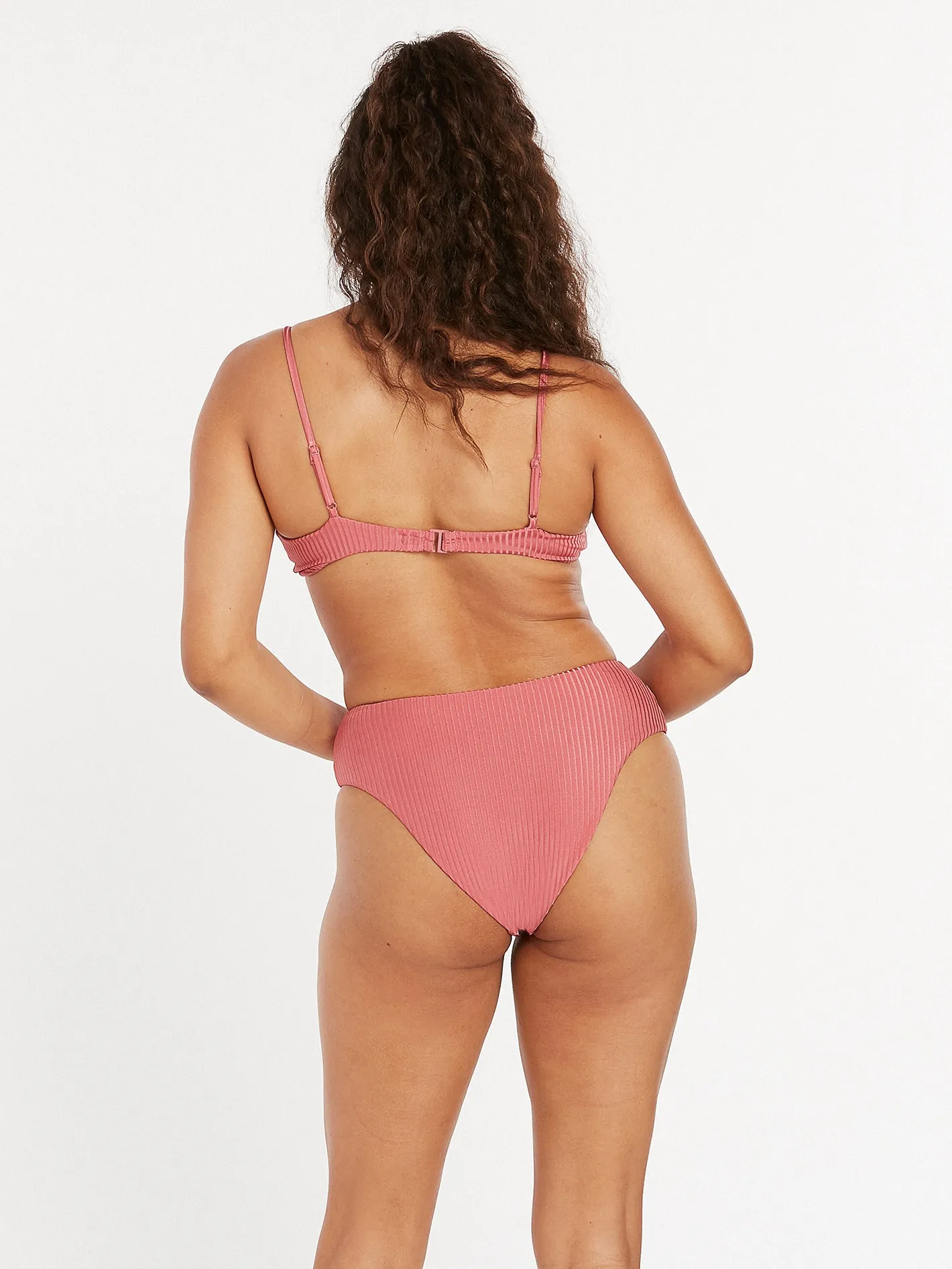 Simply Rib V Neck Bikini Top - Dusty Rose