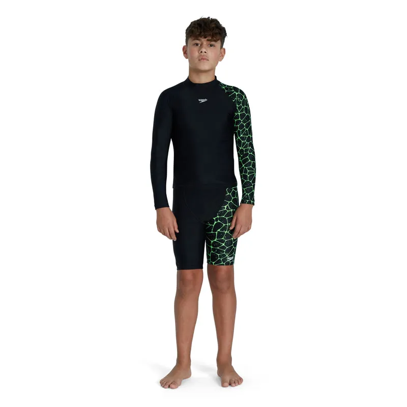 Speedo - Boys Long Sleeve Printed Rash Top - Black/Green