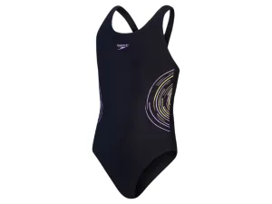 Speedo Placement Muscleback Girls Swimsuit (Black/Purple)