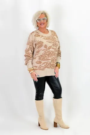 Taupe Long Sleeve Flower Print Sweater