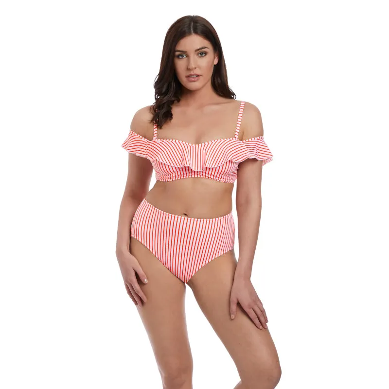 Totally Stripe Flame Red Bardot Bikini Top - Freya Swim