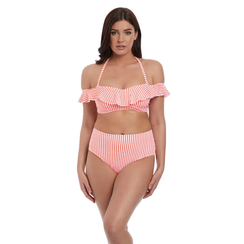 Totally Stripe Flame Red Bardot Bikini Top - Freya Swim