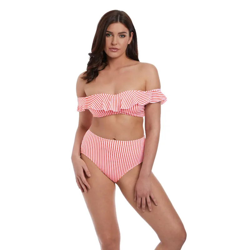Totally Stripe Flame Red Bardot Bikini Top - Freya Swim