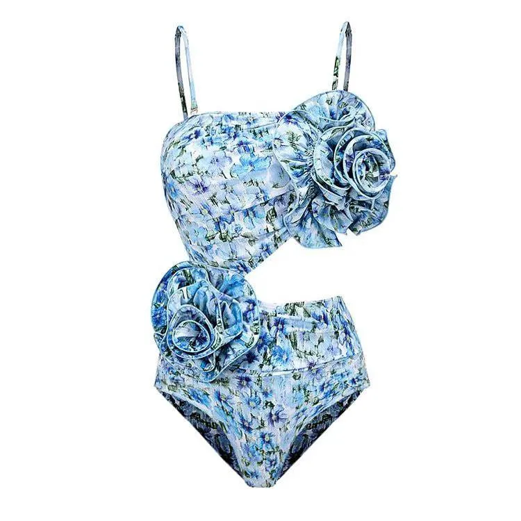 Virginia Spaghetti Strap Floral Cut Out Swimwear Set