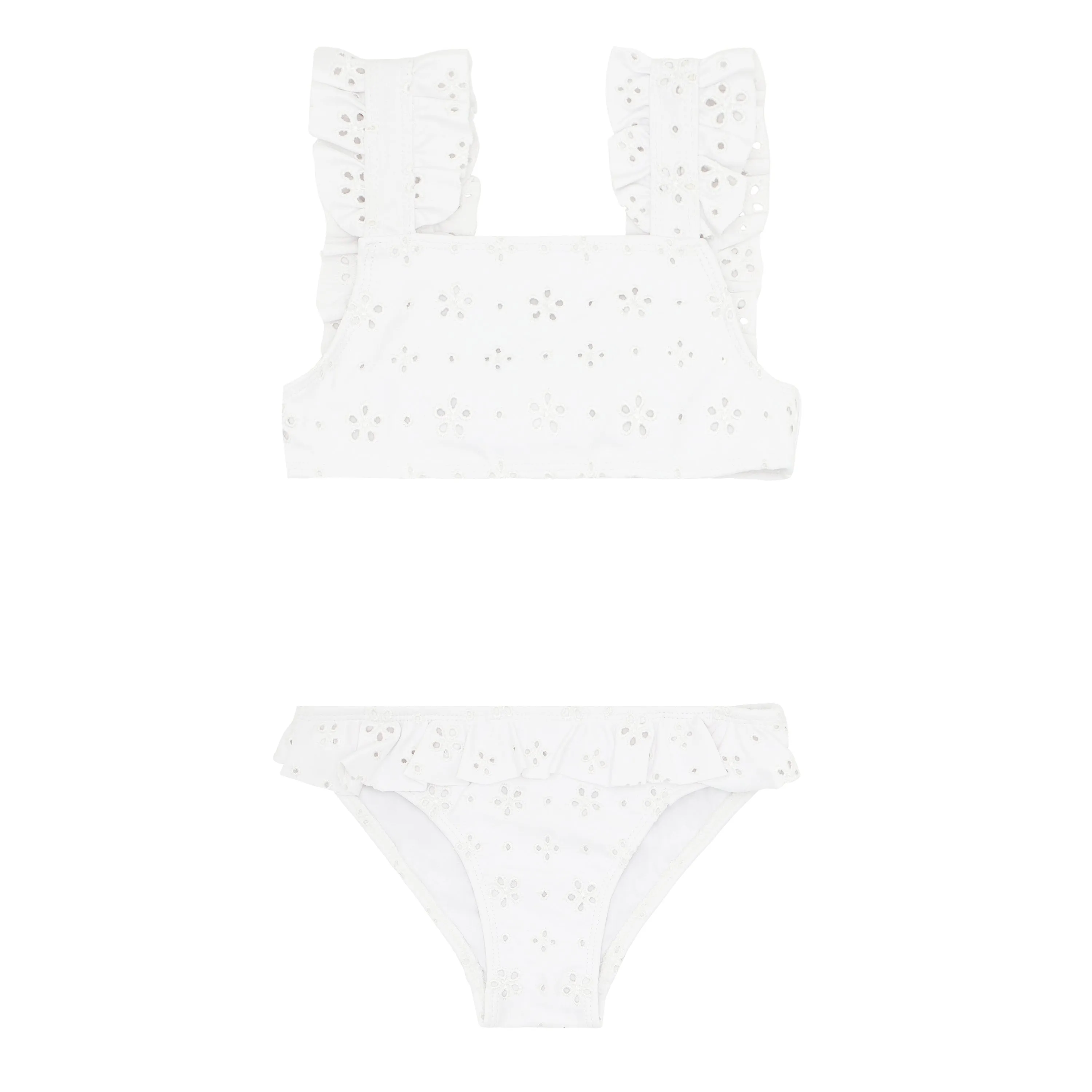 White Eyelet Ruffle Bikini