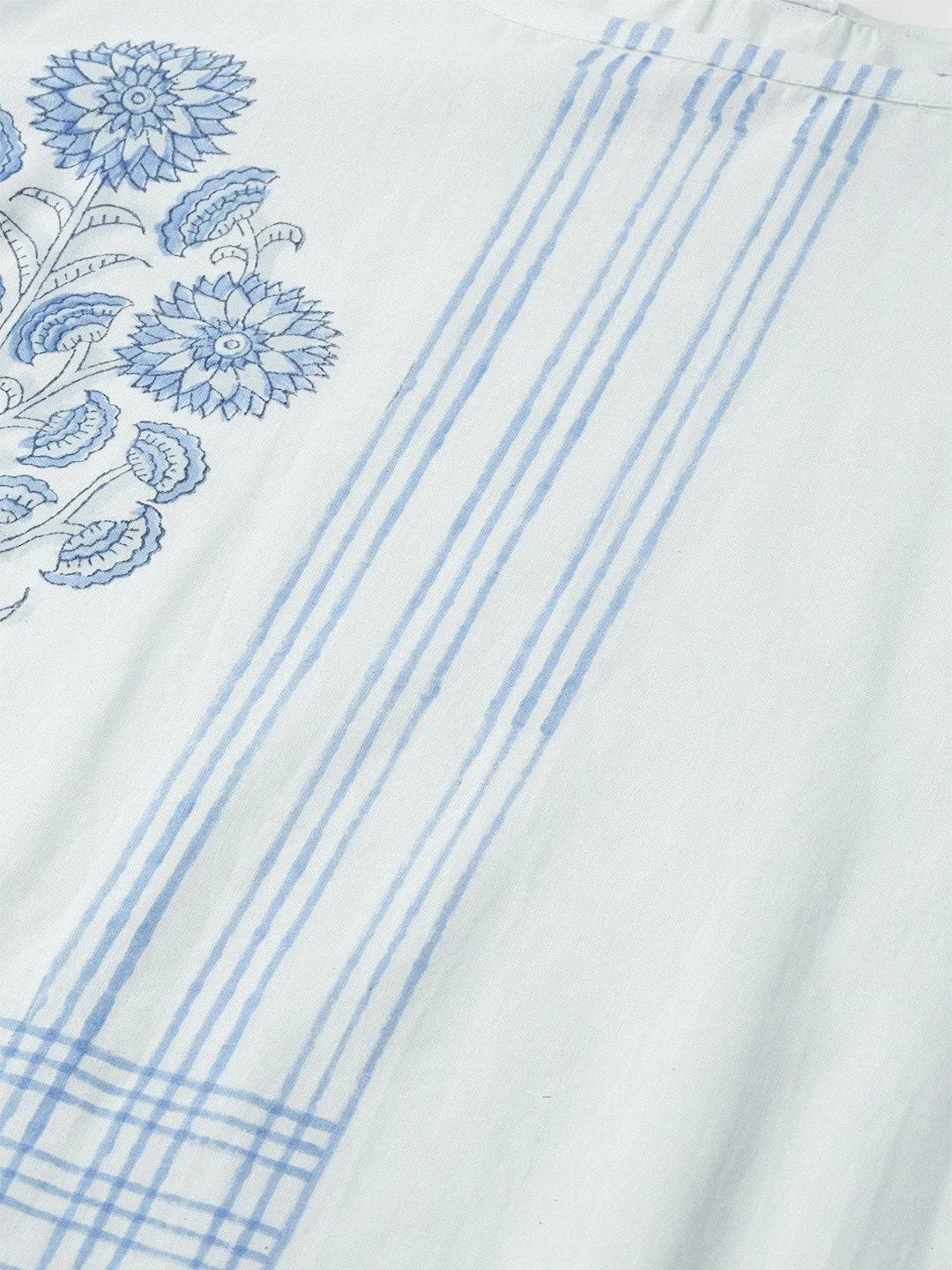 Women Blue Three-Quarter Sleeves Straight Kurta With Palazzo Set