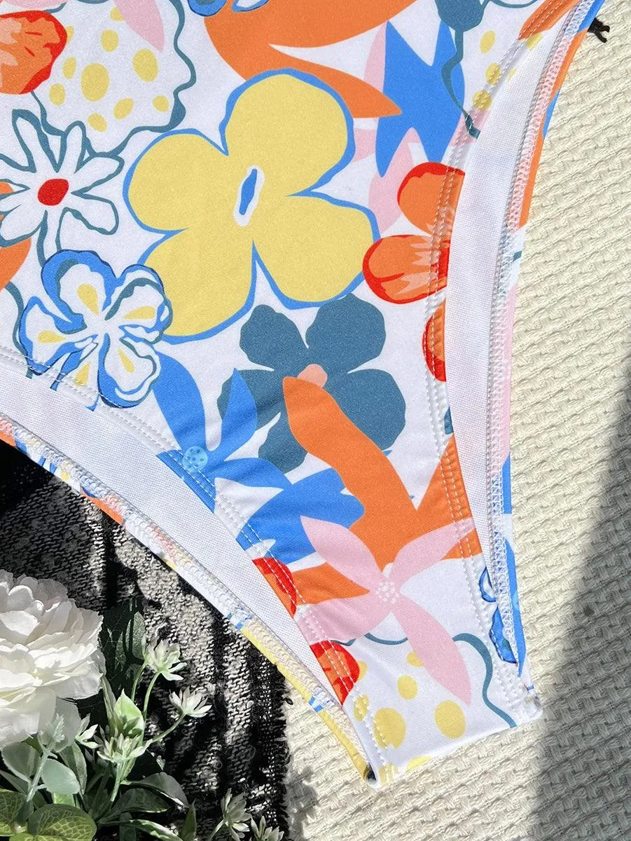 Women's Floral One-Piece Swimsuit | Backless Swimwear with Straps