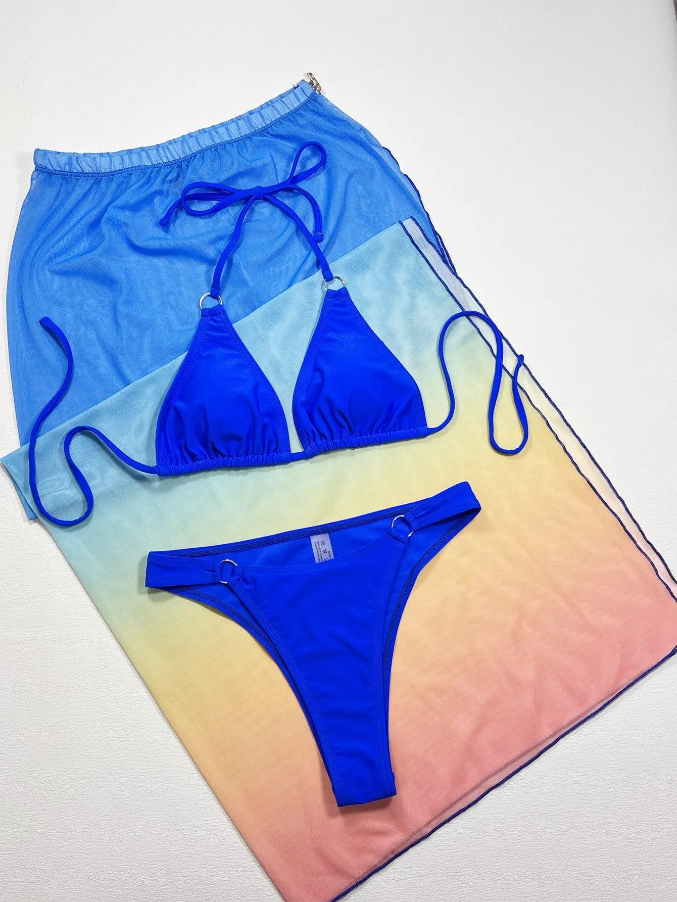 Women's Sexy Three-Piece Bikini Set with Cover Up - Royal Blue Swimwear for Beach & Pool