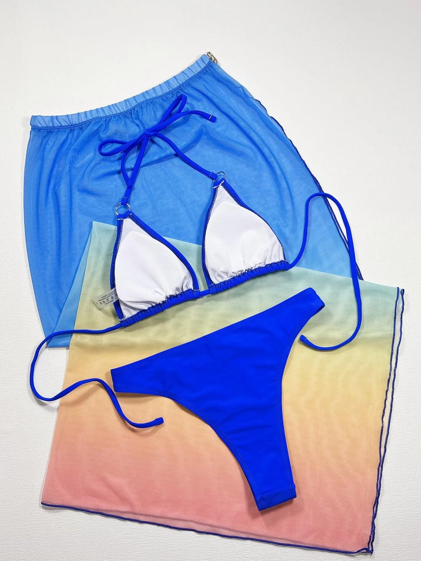 Women's Sexy Three-Piece Bikini Set with Cover Up - Royal Blue Swimwear for Beach & Pool